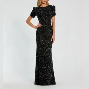 Mac Duggal Black Sequin Puff Sleeve Gown